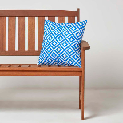 Homescapes Luxury Outdoor Cushions 2 Set, Waterproof Filled Cushions, Soft-Touch, Blue Geometric, for Garden and Indoors, 45x45 cm