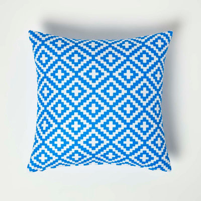 Homescapes Luxury Outdoor Cushions 2 Set, Waterproof Filled Cushions, Soft-Touch, Blue Geometric, for Garden and Indoors, 45x45 cm