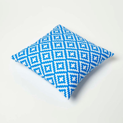 Homescapes Luxury Outdoor Cushions 2 Set, Waterproof Filled Cushions, Soft-Touch, Blue Geometric, for Garden and Indoors, 45x45 cm