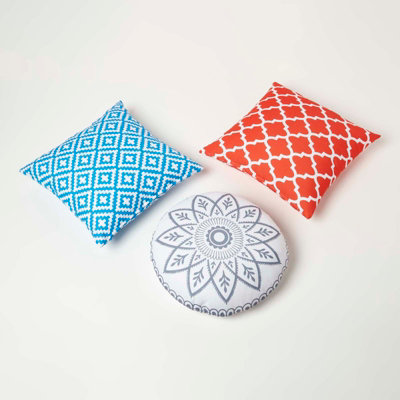 Homescapes Luxury Outdoor Cushions 2 Set, Waterproof Filled Cushions, Soft-Touch, Blue Geometric, for Garden and Indoors, 45x45 cm