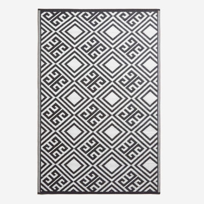 Homescapes Luxury Outdoor Rug Waterproof Reversible for Garden, 120 x 186 cm, Black & White, 100% Recycled, Geometric