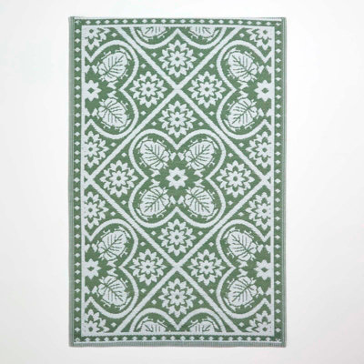 Homescapes Luxury Outdoor Rug Waterproof Reversible for Garden Patio, 182 x 122 cm, Green, 100% Recycled, Floral Leaf