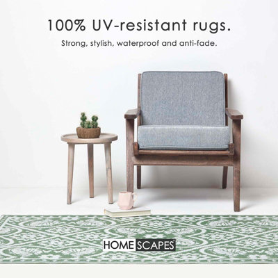 Homescapes Luxury Outdoor Rug Waterproof Reversible for Garden Patio, 182 x 122 cm, Green, 100% Recycled, Floral Leaf