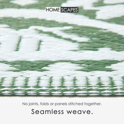 Homescapes Luxury Outdoor Rug Waterproof Reversible for Garden Patio, 182 x 122 cm, Green, 100% Recycled, Floral Leaf