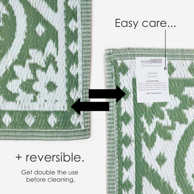 Homescapes Luxury Outdoor Rug Waterproof Reversible for Garden Patio, 182 x 122 cm, Green, 100% Recycled, Floral Leaf