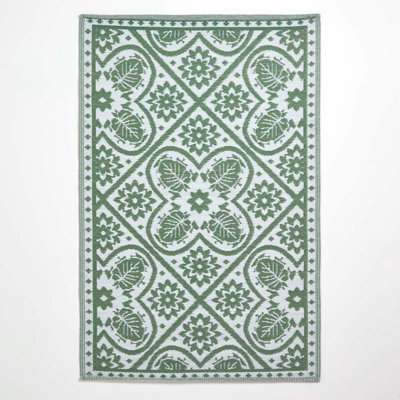 Homescapes Luxury Outdoor Rug Waterproof Reversible for Garden Patio, 182 x 122 cm, Green, 100% Recycled, Floral Leaf