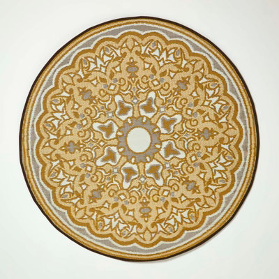 Homescapes Luxury Rae Yellow Round Reversible Waterproof Luxury Outdoor Rug, 180 cm