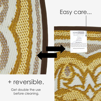 Homescapes Luxury Rae Yellow Round Reversible Waterproof Luxury Outdoor Rug, 180 cm