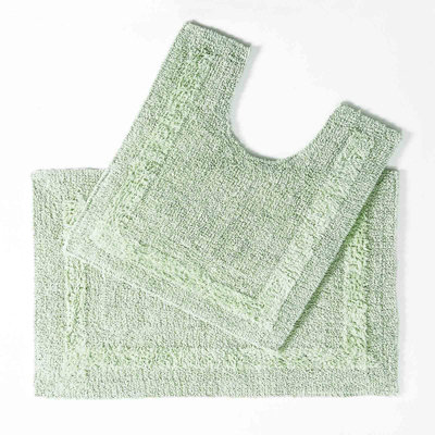Homescapes Luxury Reversible Cotton Bath Mat Set - Sage Green