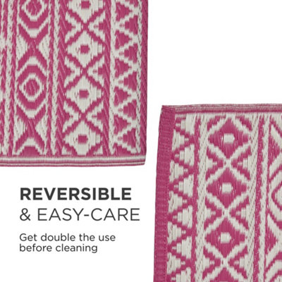 Homescapes Luxury Tia Aztec Pink & White Reversible Waterproof Outdoor ...