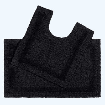 Homescapes Luxury Two Piece Cotton Black Bath Mat Set DIY at B&Q