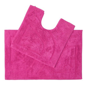 Homescapes Luxury Two Piece Cotton Cerise Pink Bath Mat Set