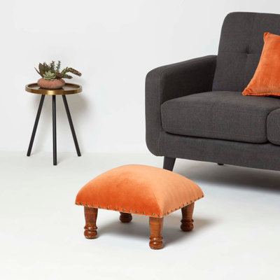 Homescapes Mable Burnt Orange Velvet Square Footstool