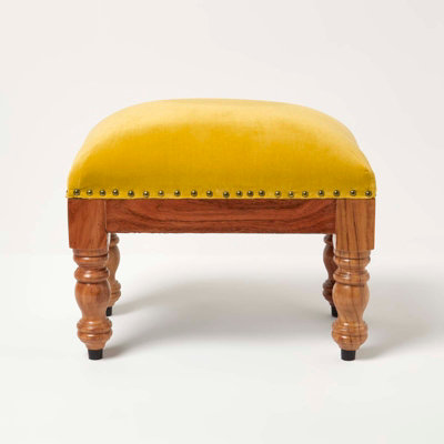 Homescapes Mable Mustard Yellow Velvet Rectangular Footstool