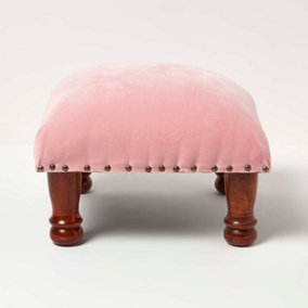 Homescapes Mable Pink Velvet Square Footstool