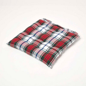 Homescapes Macduff Tartan Seat Pad with Button Straps 100% Cotton 40 x 40 cm