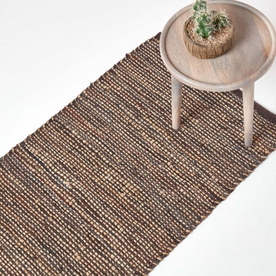 Homescapes Madras Leather Hemp Rug Brown, 66 x 200 cm