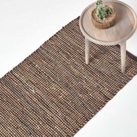 Homescapes Madras Leather Hemp Rug Brown, 66 x 200 cm