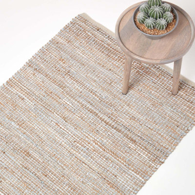 Homescapes Madras Leather Hemp Rug Natural, 150 x 240 cm