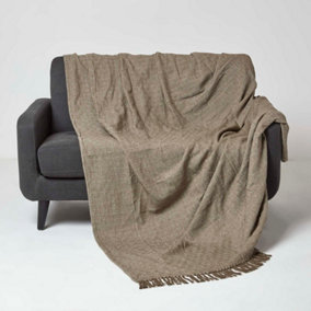 Homescapes Malda Brown & Natural Cotton Throw with Tassels 225 x 255 cm