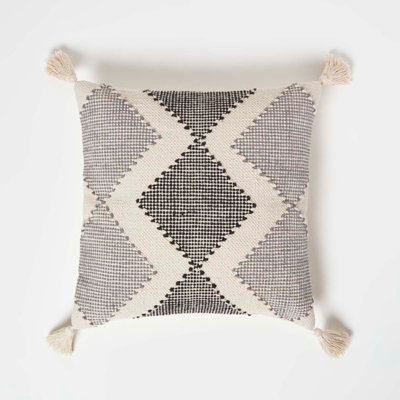 Homescapes Malmo Handwoven Textured Grey & Black Cushion 45 x 45 cm