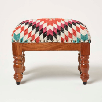 Homescapes Manila Handwoven Kilim Footstool 50 x 30 cm