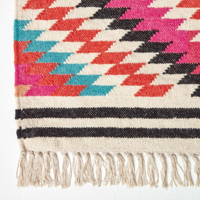 Homescapes Manila Handwoven Pink, Orange and White Multi Coloured ...