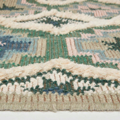 Homescapes Matala Green & Blue Kilim Wool Rug 90 x 150 cm