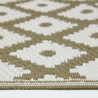Homescapes May Geometric Olive Green Outdoor Rug Runner, 75 x 200 cm