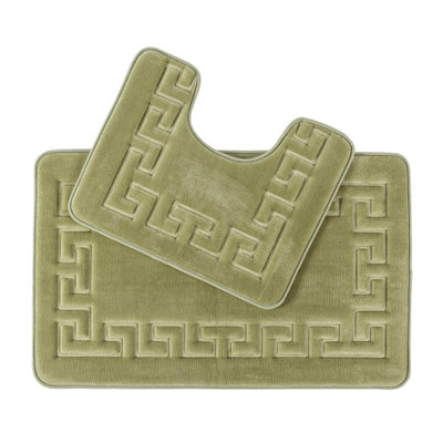 Homescapes Memory Foam Greek Key Sage Green Bath Mat DIY at B&Q