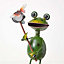 Homescapes Metal Frog with Butterfly Net and Flower Pot, 31 cm Tall