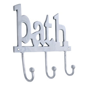 Homescapes Metal Silver Coat Rack - BATH 3 Wall Hooks