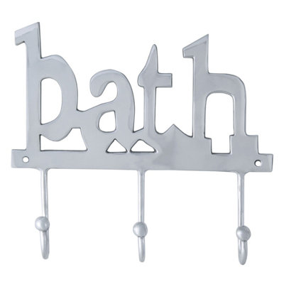 Homescapes Metal Silver Coat Rack - BATH 3 Wall Hooks