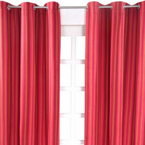 Homescapes Milan Pink Stripes Ready Made Eyelet Curtain Pair, 117 x 137 cm Drop