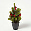 Homescapes Mini Artificial Potted Decorative Christmas Tree with Red Berries, 30 cm
