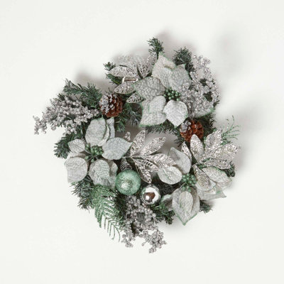 Homescapes Mint Green & Silver Christmas Wreath