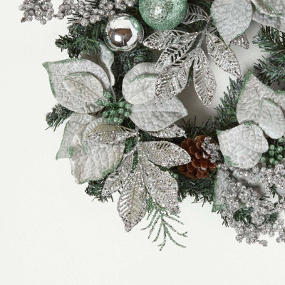 Homescapes Mint Green & Silver Christmas Wreath