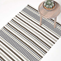 Homescapes Modern Black Grey Scandinavian Style Striped Cotton Rug, 150 x 240 cm