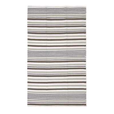 Homescapes Modern Black Grey Scandinavian Style Striped Cotton Rug, 60 x 100 cm