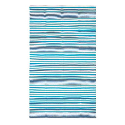 Homescapes Modern Blue Scandinavian Style Striped Cotton Rug, 120 x 180 cm