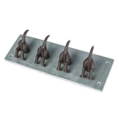 Homescapes Modern Dog Tail Coat Hooks Cast Iron and Slate Wall Mounted Design