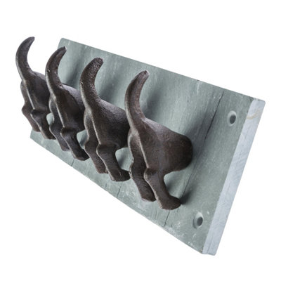 Homescapes Modern Dog Tail Coat Hooks Cast Iron and Slate Wall Mounted Design