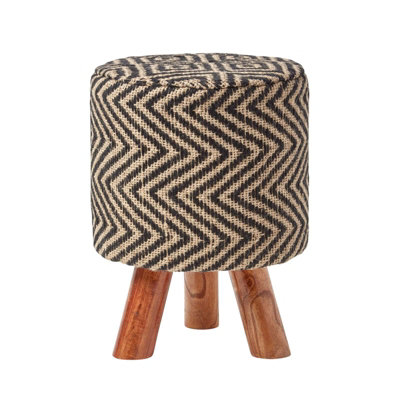 Homescapes Modern Style Black and Natural Diamond Jute Footstool DIY
