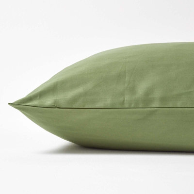 Homescapes Moss Green Continental Pillowcase Organic Cotton 400 TC, 80 x 80cm