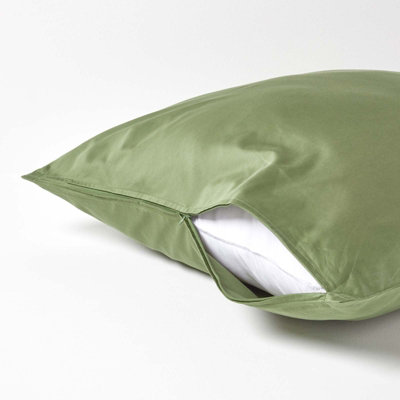 Homescapes Moss Green Continental Pillowcase Organic Cotton 400 TC, 80 x 80cm