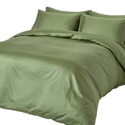 Homescapes Moss Green Organic Cotton Duvet Cover Set 400 TC, Double