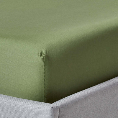 Homescapes Moss Green Organic Cotton Fitted Sheet 400 TC, Double