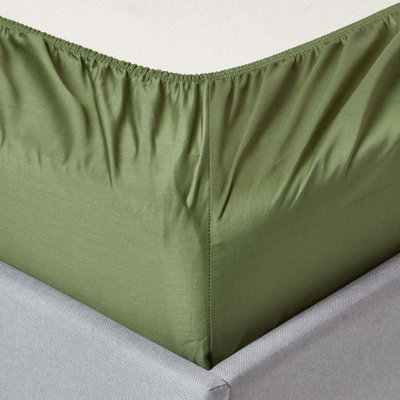 Homescapes Moss Green Organic Cotton Fitted Sheet 400 TC, Double