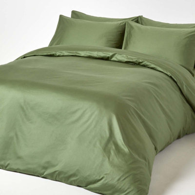 Homescapes Moss Green Organic Cotton Fitted Sheet 400 TC, Small Double