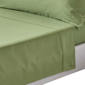 Homescapes Moss Green Organic Cotton Flat Sheet 400 Thread Count, Double